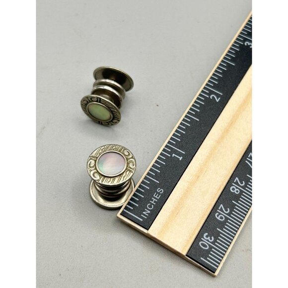 Vintage Mother of Pearl Snap Link Buttons Cufflinks 1/2" Antique Silver Tone - Picture 5 of 5